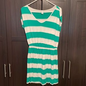 Green and White Striped Relaxed Sun Dress